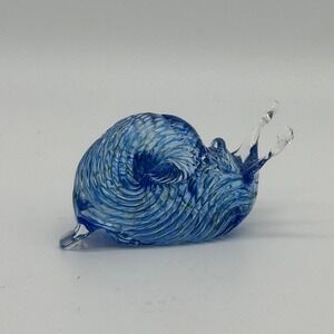 Vintage 1998 Signed Studio Art Glass Snail Paperweight Figurine Sapphire Blue